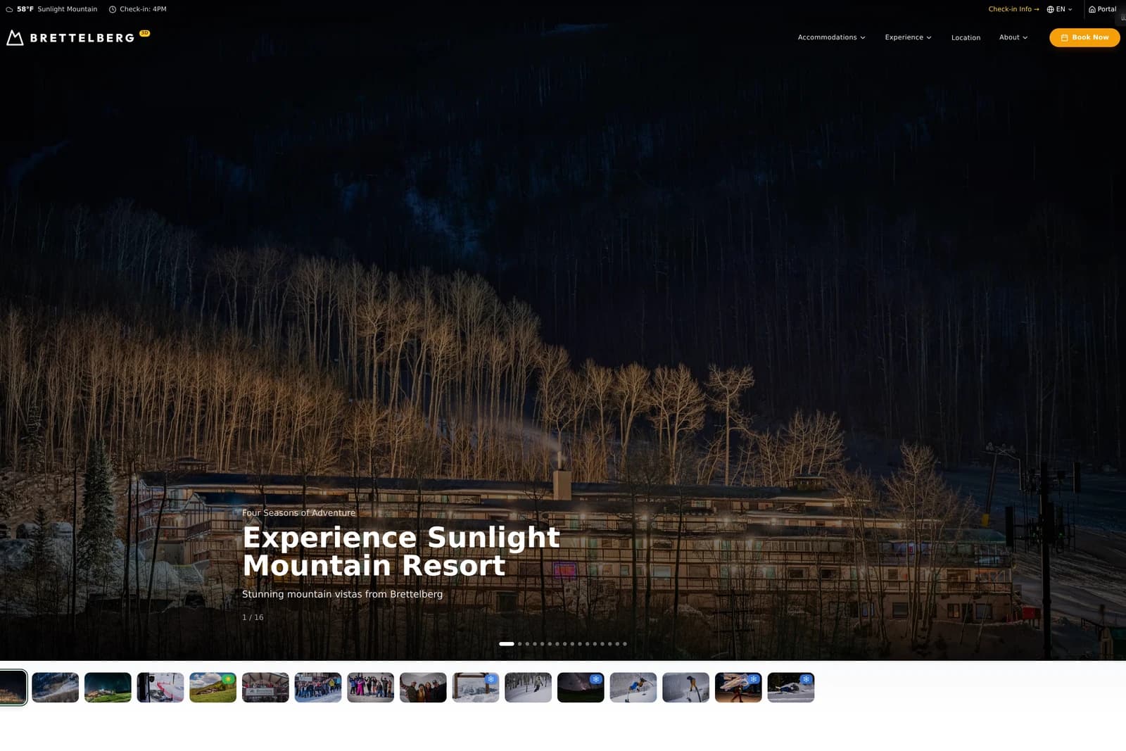 Experience page, lodge at night under the aspens