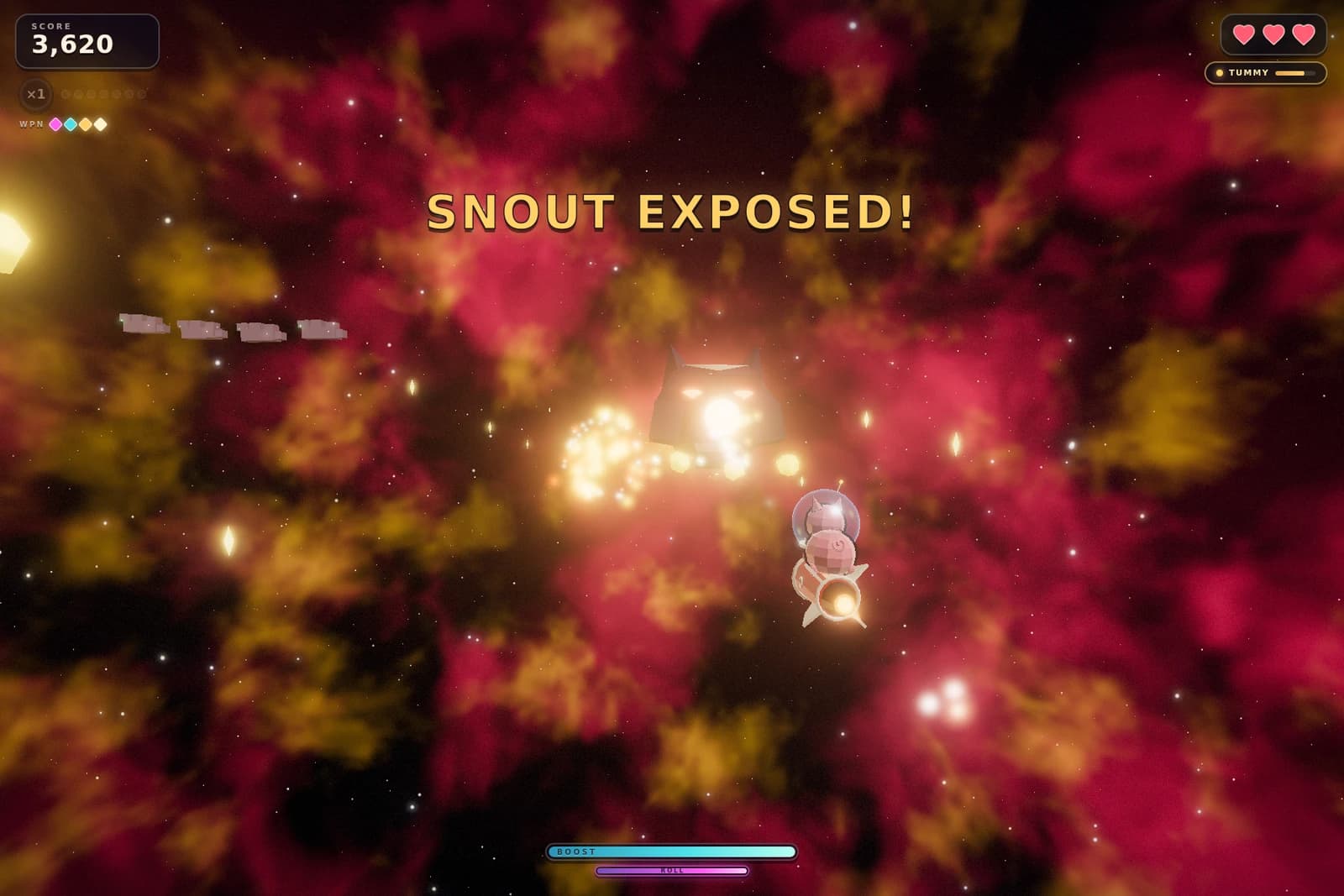 The WOLFMOTHER taking snout damage with the SNOUT EXPOSED phase-break callout.