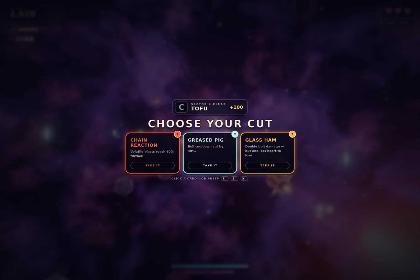 CHOOSE YOUR CUT — the sector-end draft dealing GREASED PIG, PORK BARREL, and STREAKY BACON.