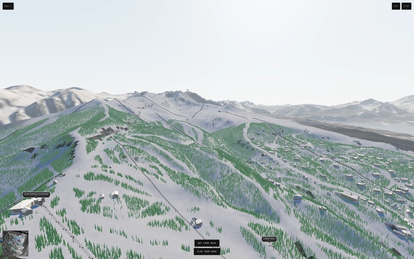 Telluride in Skiride: the gondola line, San Sophia station and the village below.