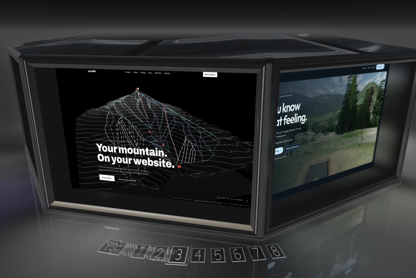 The hyprfacet cube mid-turn, rendered by the headless harness with real web pages as faces