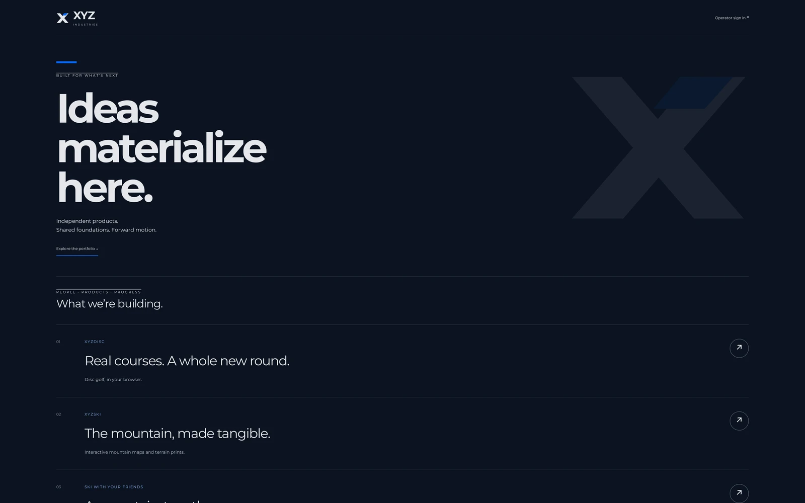 xyzind.com landing page